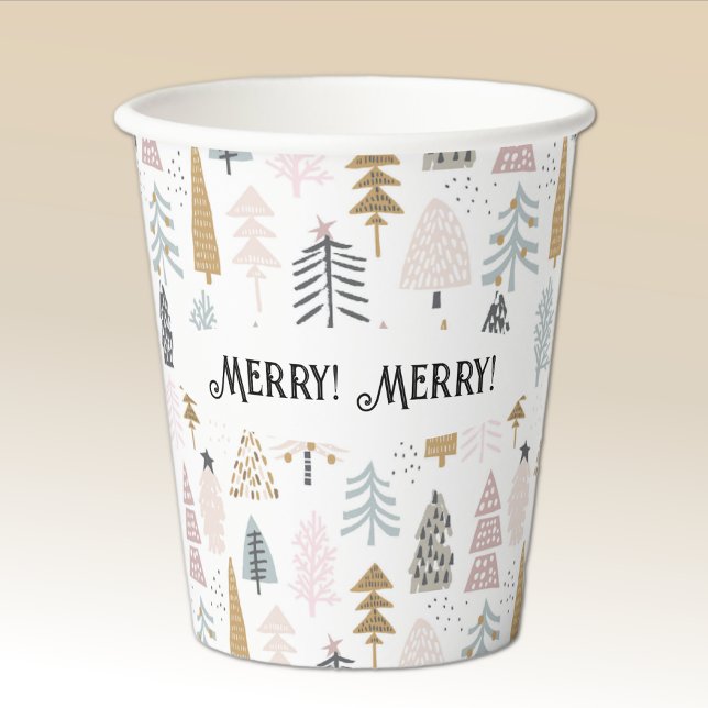 Vasos De Papel Name, Merry Merry Cute Illustrated Winter Trees (Subido por el creador)