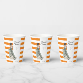 Vasos De Papel Naranja acuarela rayas boho ducha de novia