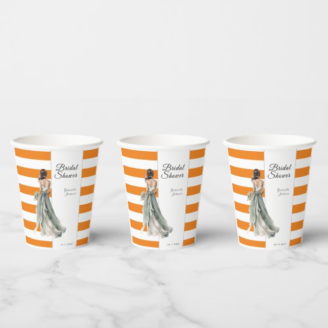 Vasos De Papel Naranja acuarela rayas boho ducha de novia (Multi)