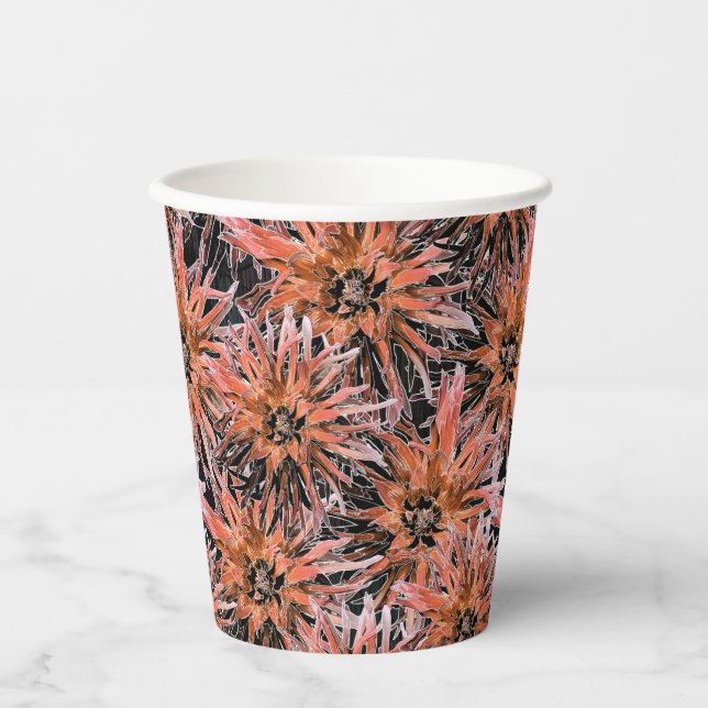 Vasos De Papel Naranja acuarela y flores marrones. (Anverso)