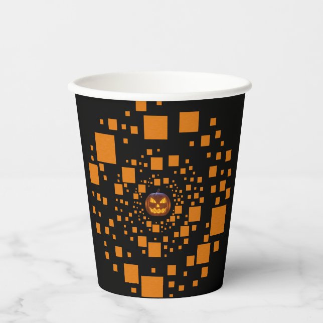 Vasos De Papel Naranja Black Evil Calabaza Flota Cuadrados Hallow (Anverso)