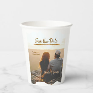 Vasos De Papel naranja boho salve la fecha nombre de la pareja de