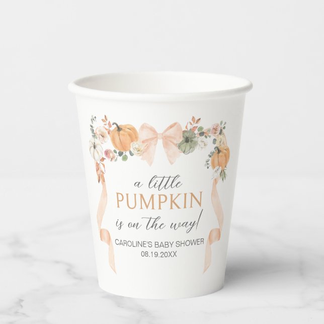 Vasos De Papel Naranja Bow Pumpkin Baby Shower (Anverso)