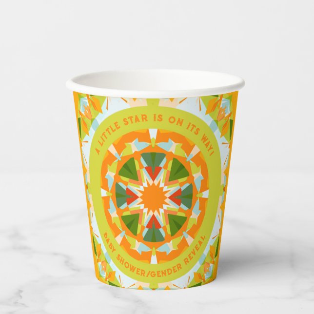 Vasos De Papel Naranja brillante Estrella Verde ducha de niño beb (Anverso)