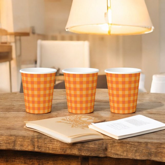 Vasos De Papel Naranja Buffalo Plaid Holiday (Subido por el creador)