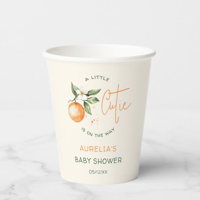 Vasos De Papel Naranja Citrus Little Cutie Baby Shower (Anverso)