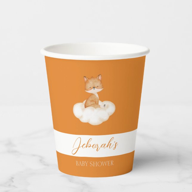 Vasos De Papel Naranja Cute Fox Baby Shower Cups de papel (Anverso)