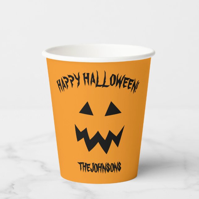 Vasos de papel naranja de fiesta de Halloween pers (Anverso)