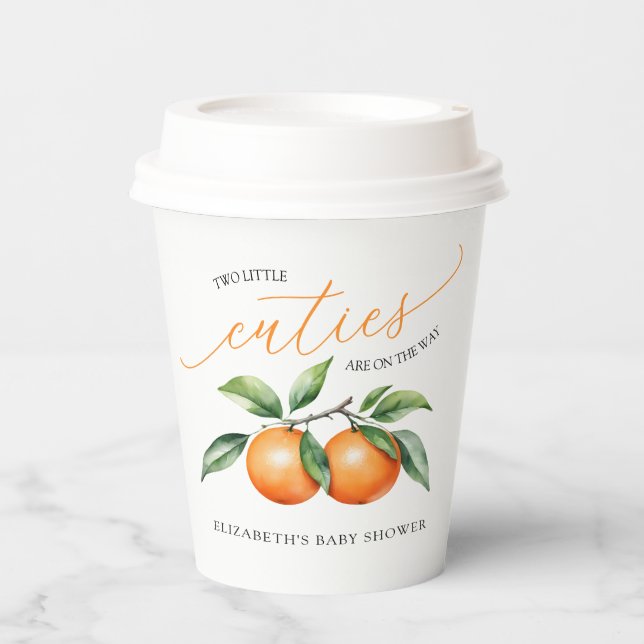 Vasos De Papel Naranja de Gemelos Cutos Baby Shower (Anverso)