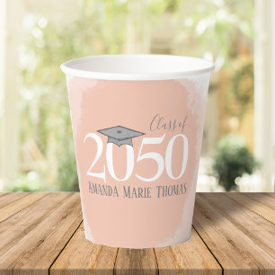 Vasos De Papel Naranja de Mortarboard Minimalista de Graduación M