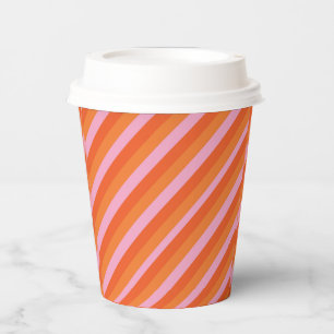 Vasos De Papel Naranja diagonal retro y tazas de papel rayado ros
