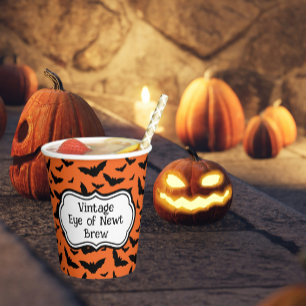 Vasos De Papel Naranja divertido de Halloween/ Bats voladores neg