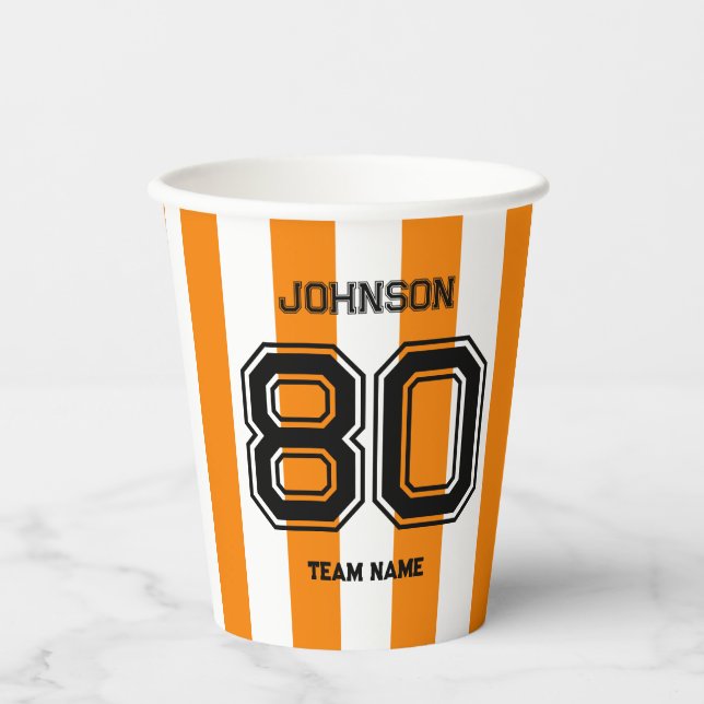 Vasos De Papel Naranja Equipo Deportivo Nombre Personalizado Núme (Anverso)