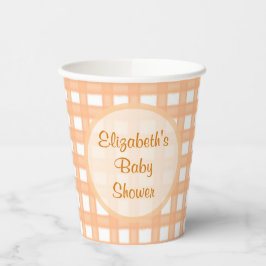 Vasos De Papel Naranja Gingham Baby Shower Nombre personalizado