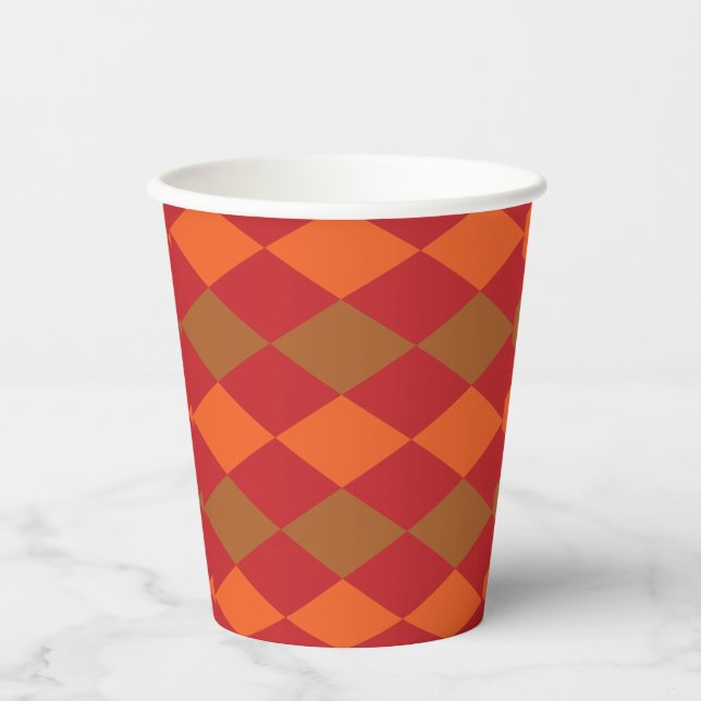 Vasos De Papel Naranja Green Checkered Diamond Fiesta (Anverso)