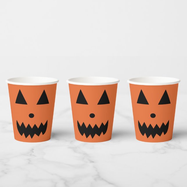 Vasos De Papel Naranja Halloween Jack-O-Lantern Cara de calabaza (Multi)