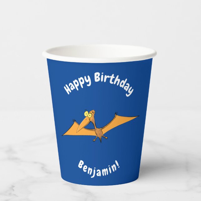 Vasos De Papel Naranja lindo y gracioso personalizado pterodáctil (Anverso)