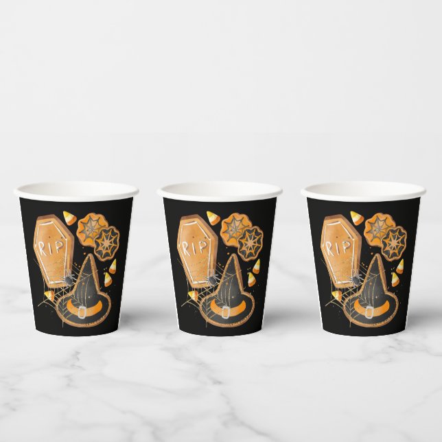 Vasos De Papel Naranja NEGRO HALLOWEEN BATES DE FANTASMAS (Multi)