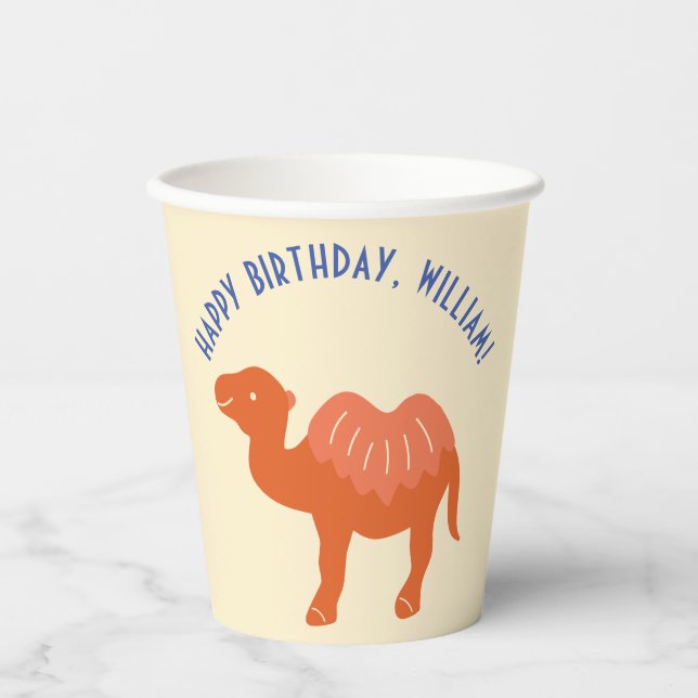 Vasos De Papel Naranja Personalizado Camel Birthday Party Persona (Anverso)