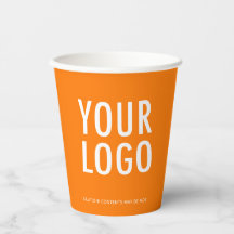 Vasos de papel naranja personalizados con logotipo