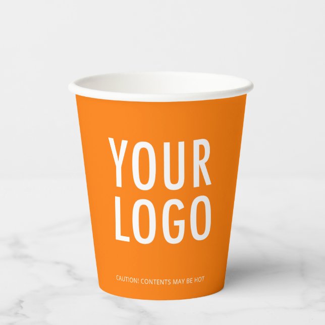 Vasos de papel naranja personalizados con logotipo (Anverso)