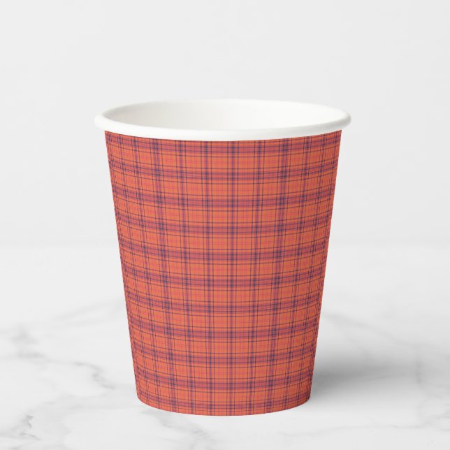 Vasos De Papel Naranja Plaid (Anverso)