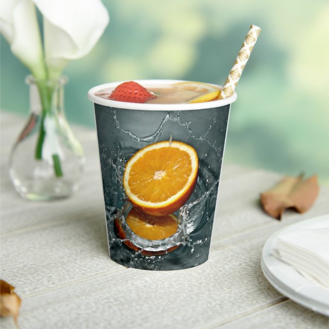 Vasos De Papel Naranja positivo jugoso para el estado de ánimo de (in situ)