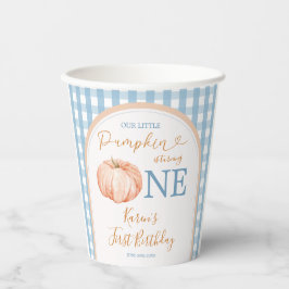 Vasos De Papel Naranja Pumpkin Boho Blue Gingham Primer cumpleaño
