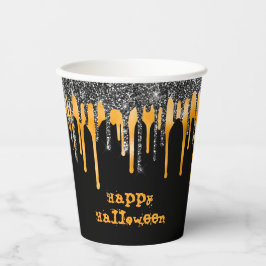 Vasos De Papel Naranja Purpurina negro gotea Feliz Halloween