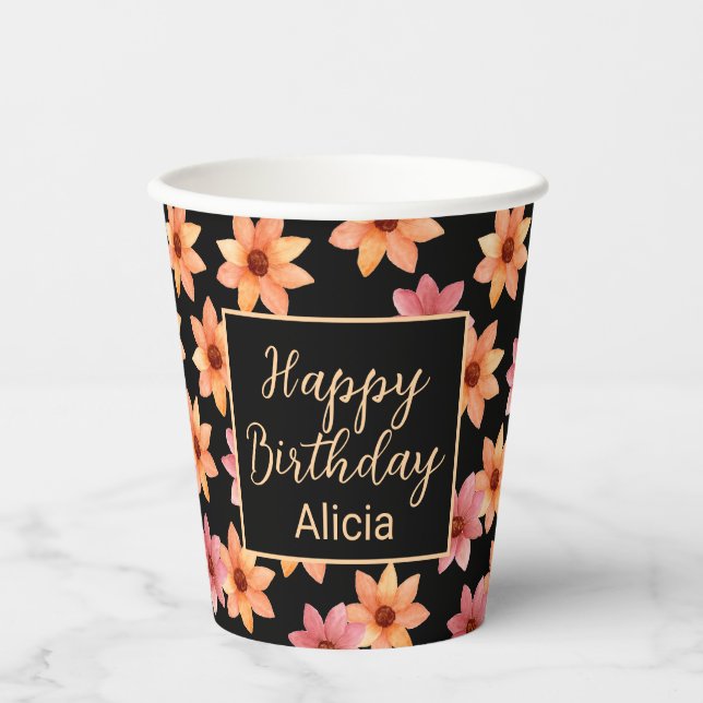 Vasos De Papel Naranja Red Otumn Flor Nacimiento Negro (Anverso)