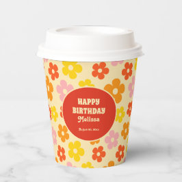 Vasos De Papel Naranja retro colorido Boho Flor 50 cumpleaños