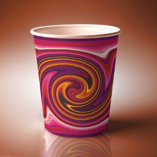 Vasos De Papel Naranja rosa morado Swirl Guay Fiesta Trippy audaz