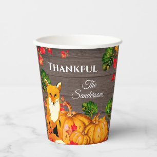 Vasos De Papel Naranja Rústico Fox Pumpkin Fall fiesta de Acción