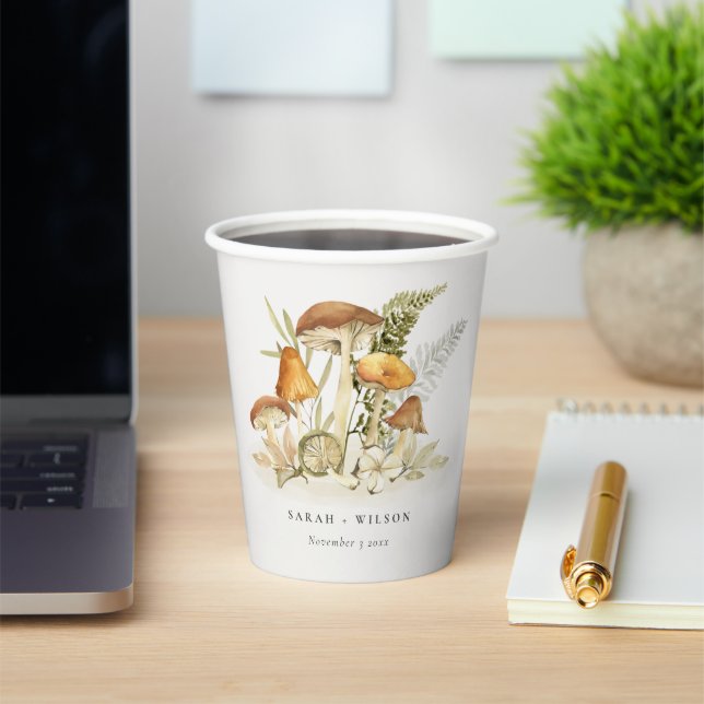 Vasos De Papel Naranja Rústico Rust Mushroom Fern Foliage Boda (in situ)