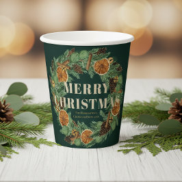 Vasos De Papel Naranja seco Pine Wreath Fiesta Rusa Verde