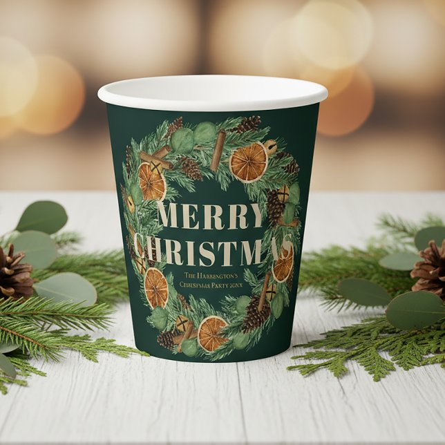 Vasos De Papel Naranja seco Pine Wreath Fiesta Rusa Verde (Subido por el creador)