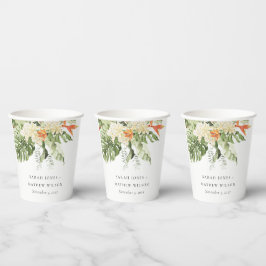 Vasos De Papel Naranja Tropical Boda Botánico de Leafy Verde