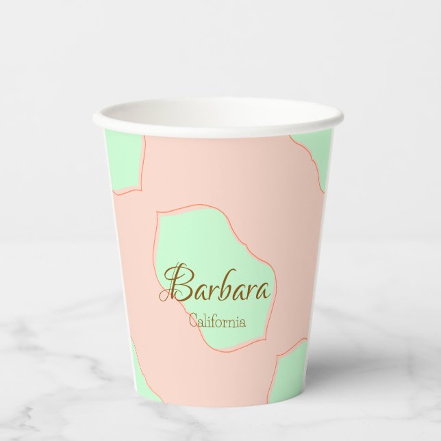 Vasos De Papel Naranja verde pastel boho añadir nombre lugar rúst (Anverso)