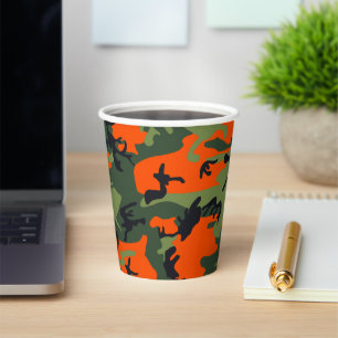 Vasos De Papel Naranja y Camuflaje Verde, Ejército