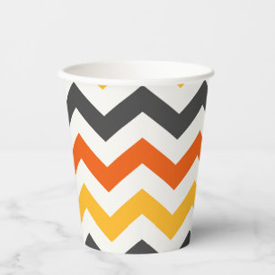Vasos De Papel Naranja y negro zigzag
