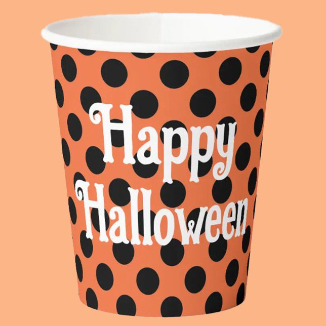 Vasos De Papel Naranja y puntos negros Feliz Halloween (Subido por el creador)