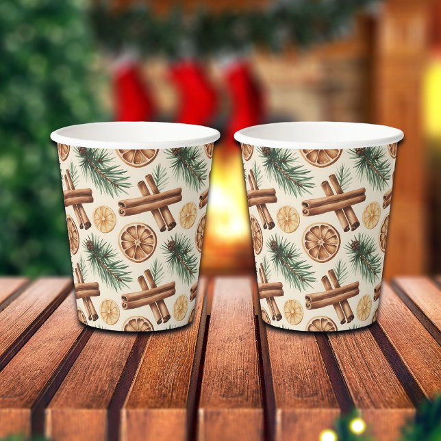 Vasos De Papel Naranjas Secas Palitos de Canela Ramas de Abeto (Subido por el creador)