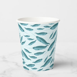 Vasos De Papel Narwhal en el patrón del océano azul
