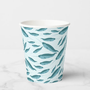 Vasos De Papel Narwhal en el patrón del océano azul