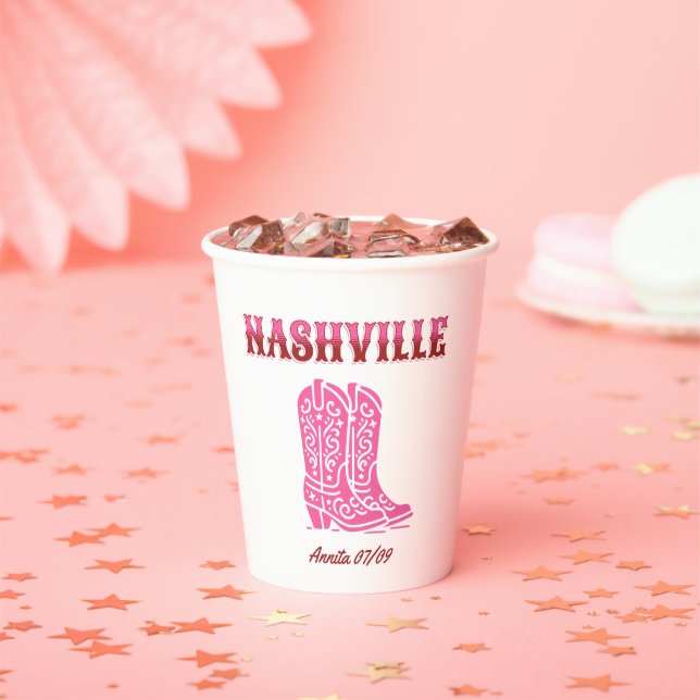 Vasos De Papel nashville bachelorette party country pink boots (in situ)