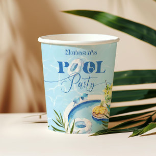 Vasos De Papel Natación azul en fiesta de cumpleaños de piscina