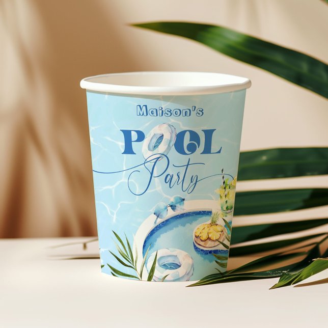 Vasos De Papel Natación azul en fiesta de cumpleaños de piscina (Subido por el creador)