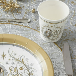 Vasos De Papel Natividad de Navidad de plata y oro