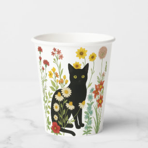 Vasos De Papel Naturaleza botánica: gato negro en jardín de flore