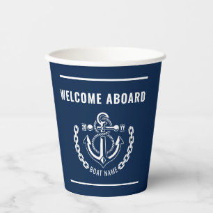 Vasos De Papel Nautical Anchor Boat & Captain Name